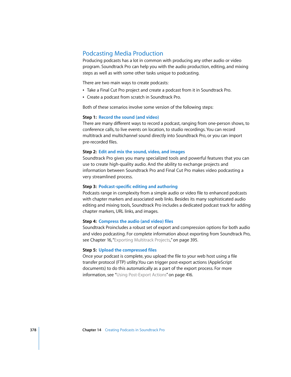 Podcasting media production | Apple Soundtrack Pro 2 User Manual | Page 378 / 566
