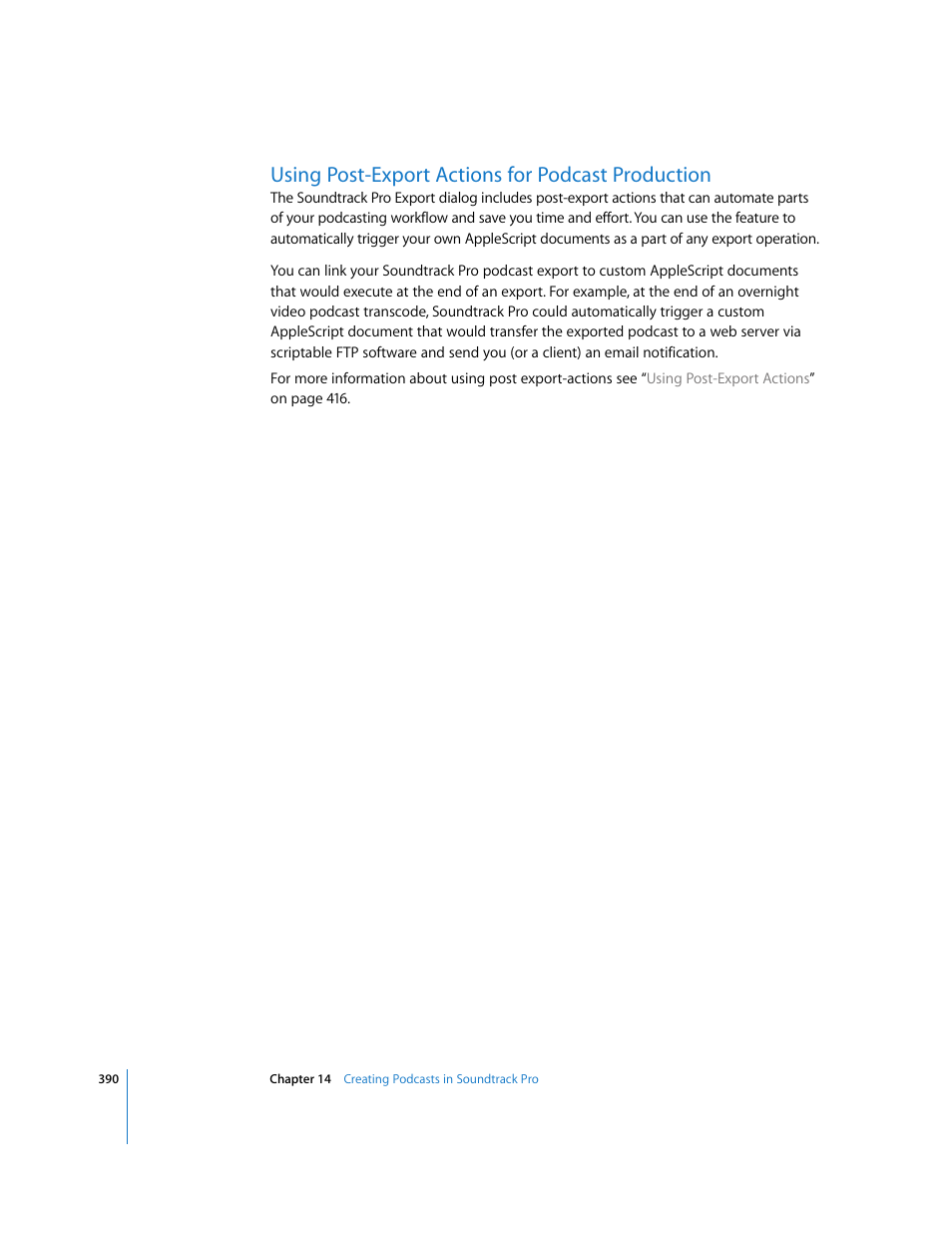 Using post-export actions for podcast production | Apple Soundtrack Pro 2 User Manual | Page 390 / 566