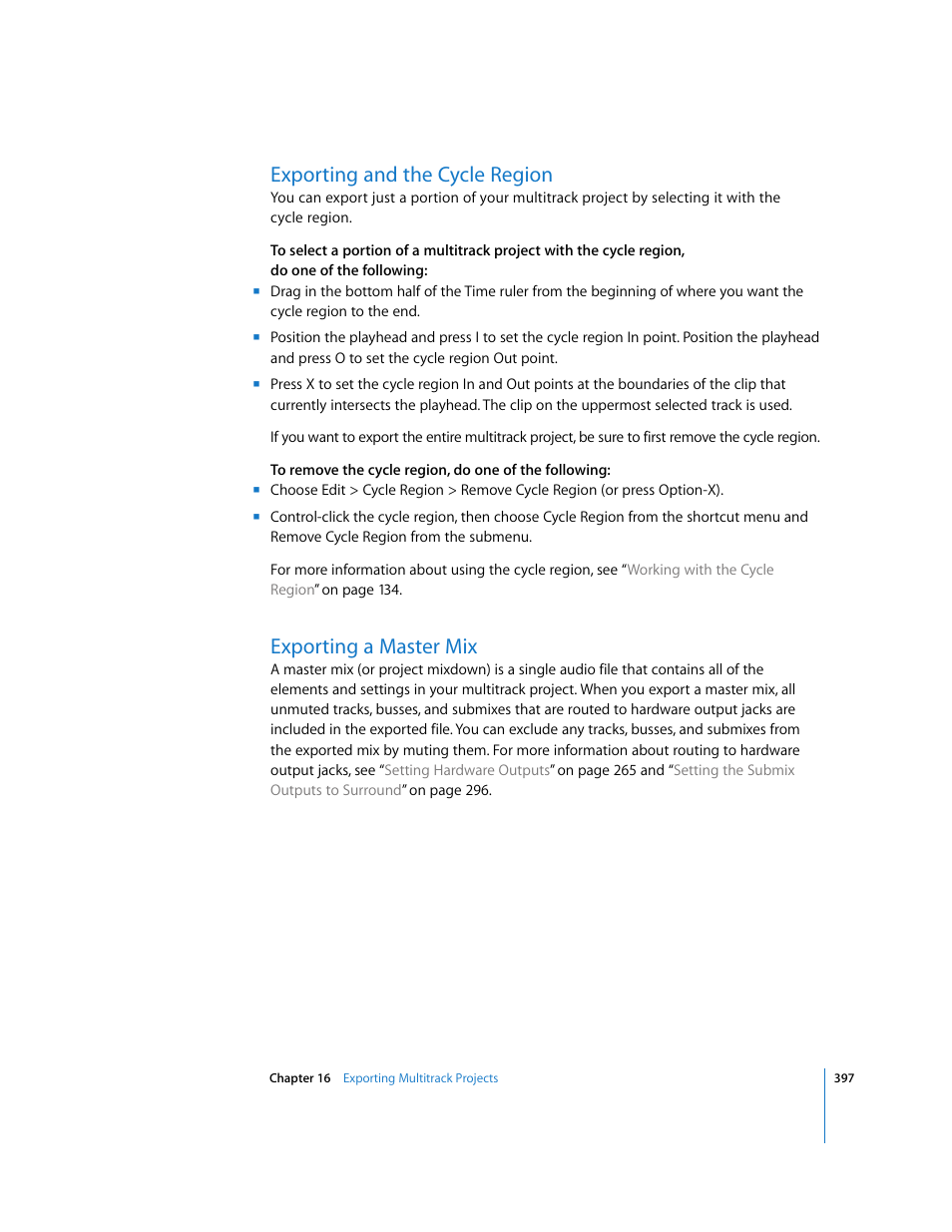 Exporting and the cycle region, Exporting a master mix | Apple Soundtrack Pro 2 User Manual | Page 397 / 566