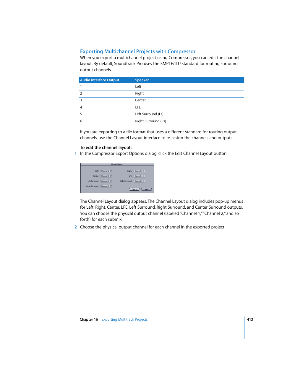 Exporting multichannel projects with compressor | Apple Soundtrack Pro 2 User Manual | Page 413 / 566