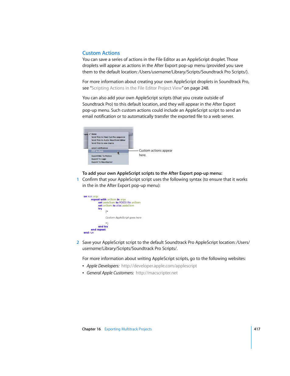 Custom actions | Apple Soundtrack Pro 2 User Manual | Page 417 / 566