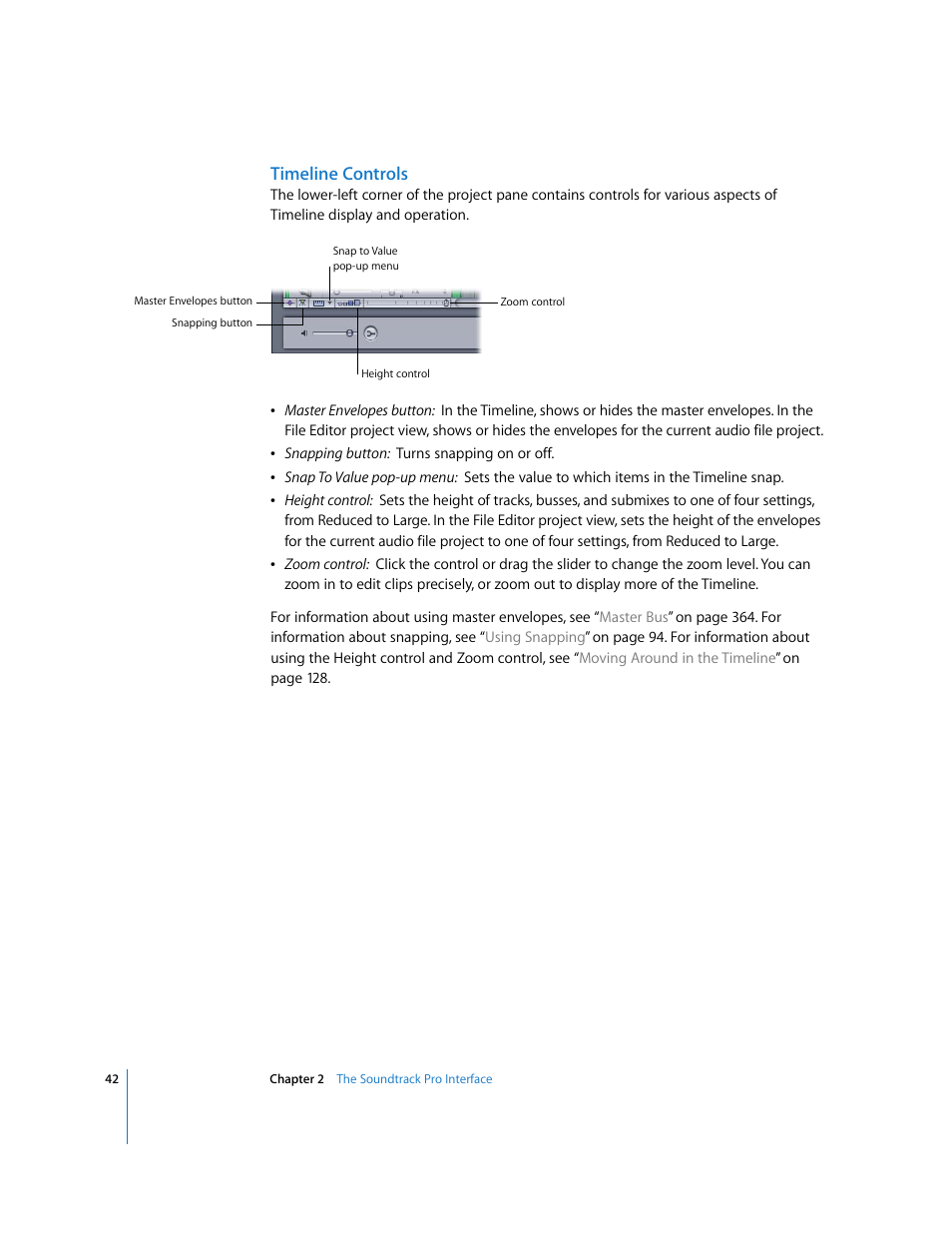 Timeline controls, Timeline, Controls | Apple Soundtrack Pro 2 User Manual | Page 42 / 566