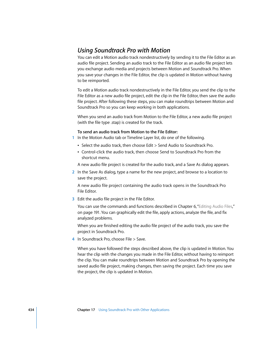 Using soundtrackpro with motion, Using soundtrack pro with motion | Apple Soundtrack Pro 2 User Manual | Page 434 / 566