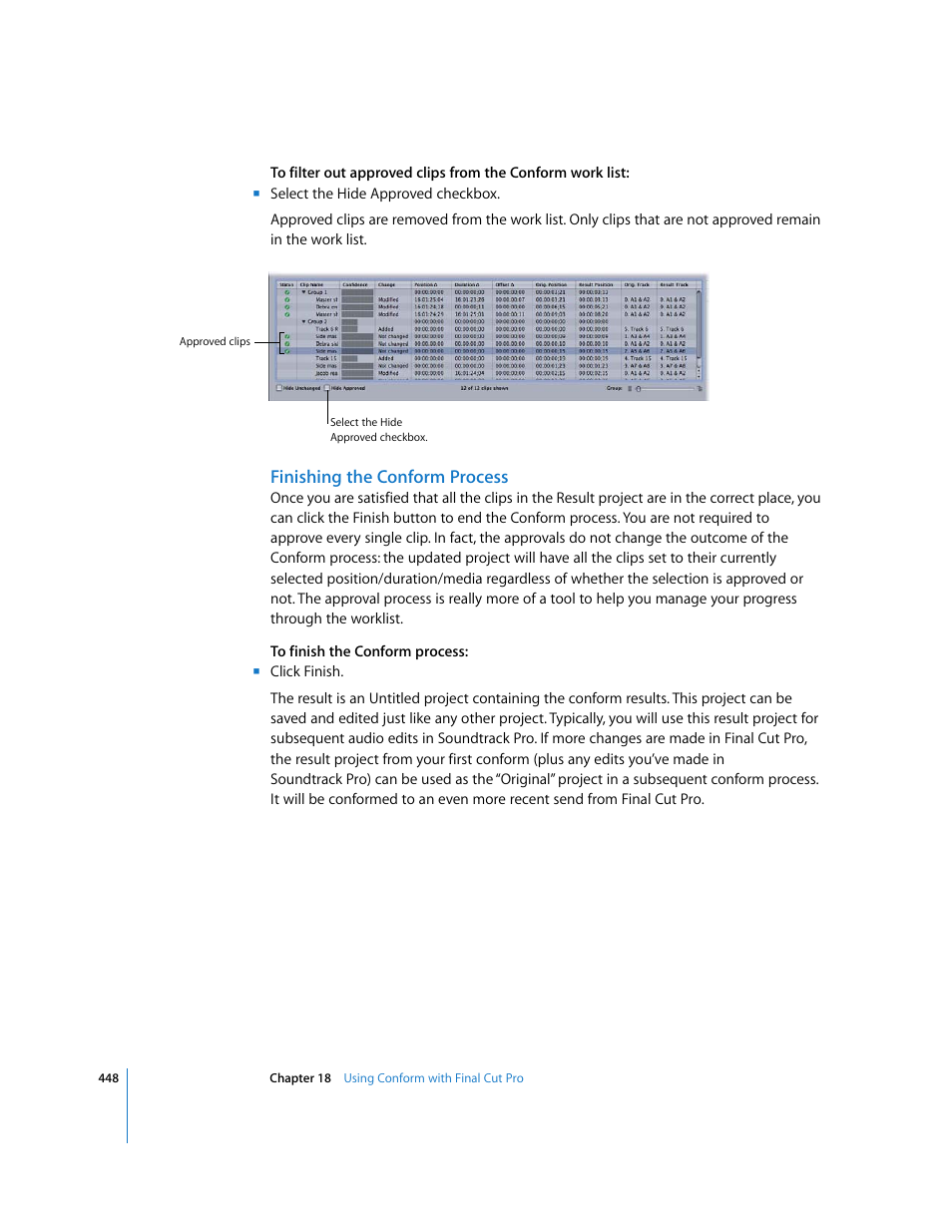 Finishing the conform process | Apple Soundtrack Pro 2 User Manual | Page 448 / 566