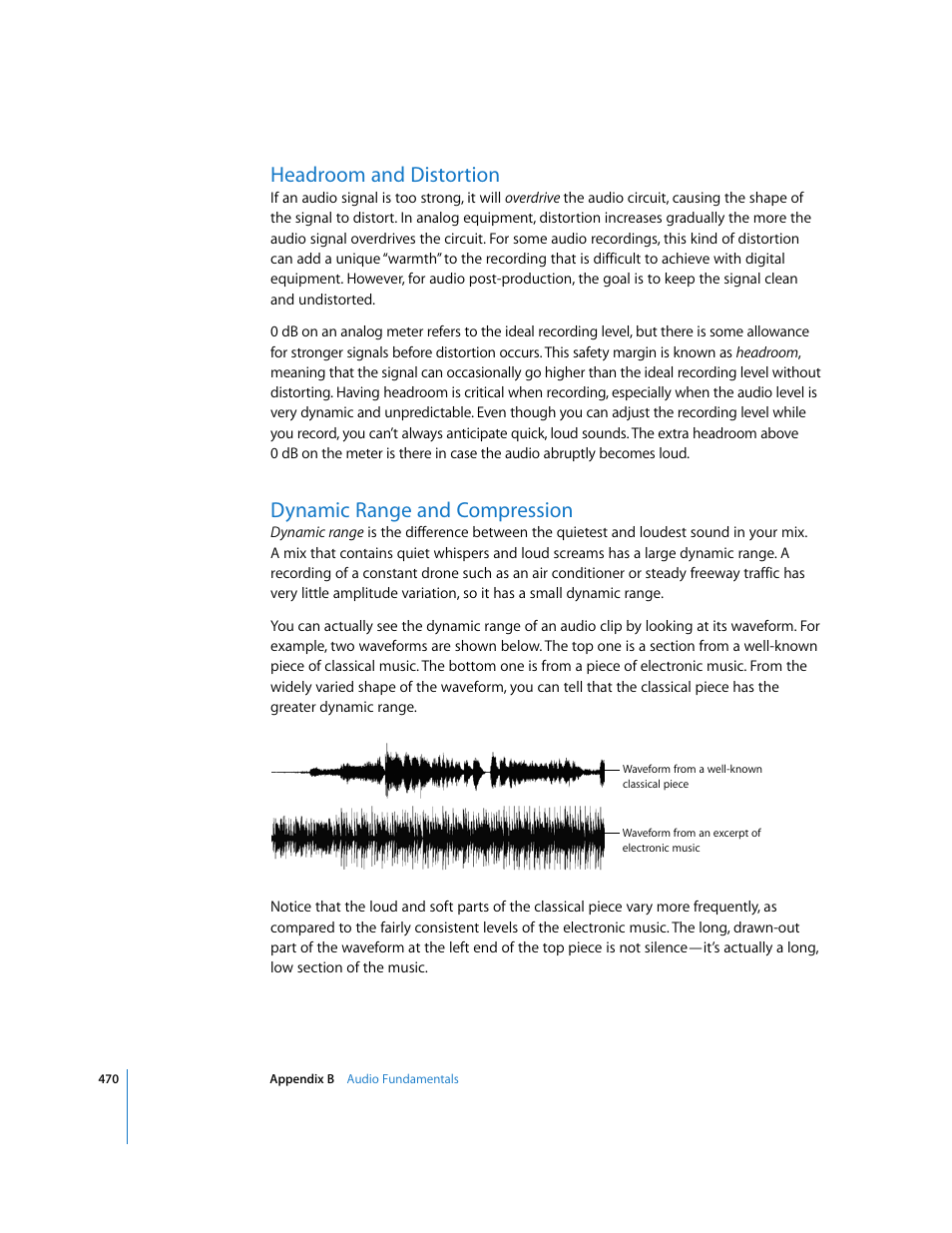 Headroom and distortion, Dynamic range and compression | Apple Soundtrack Pro 2 User Manual | Page 470 / 566