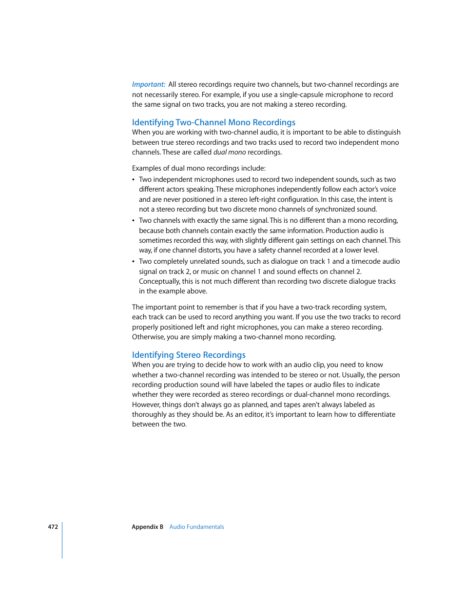 Identifying two-channel mono recordings, Identifying stereo recordings | Apple Soundtrack Pro 2 User Manual | Page 472 / 566