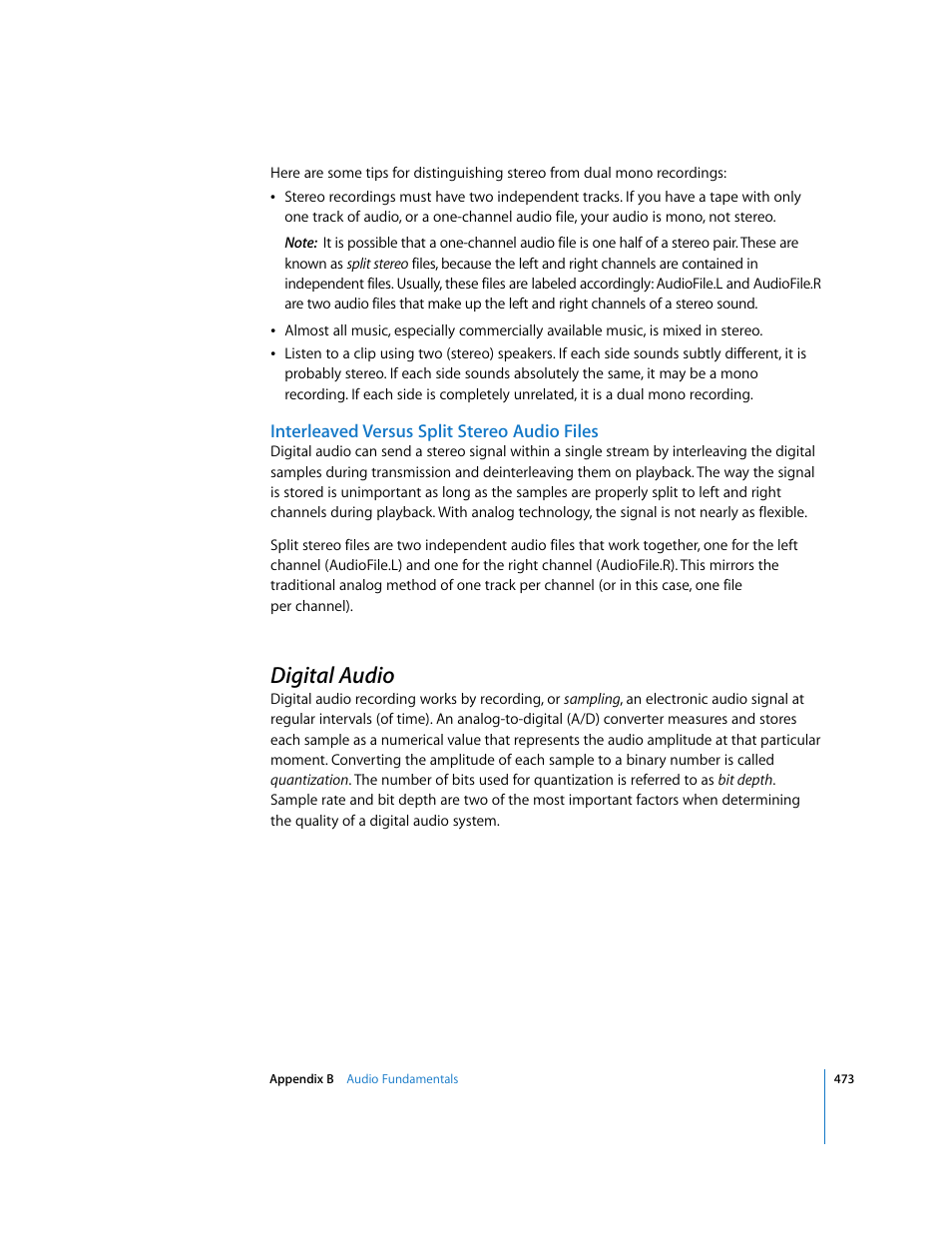 Interleaved versus split stereo audio files, Digital audio | Apple Soundtrack Pro 2 User Manual | Page 473 / 566