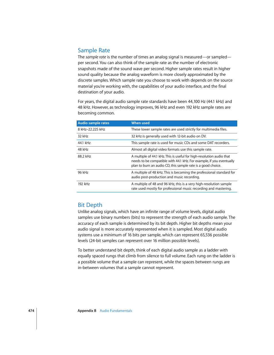 Sample rate, Bit depth | Apple Soundtrack Pro 2 User Manual | Page 474 / 566