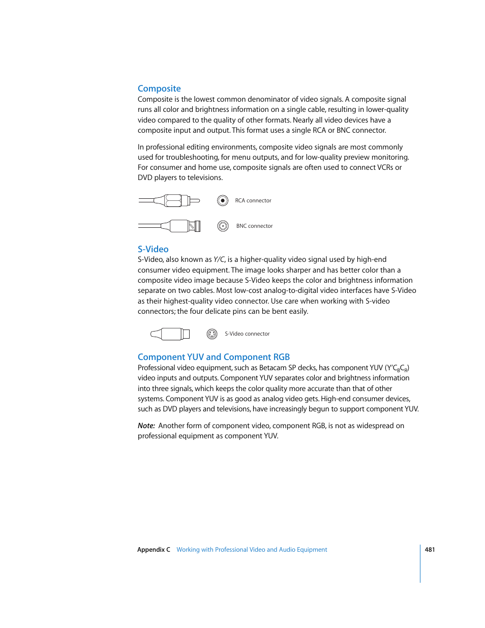 Composite, S-video, Component yuv and component rgb | Apple Soundtrack Pro 2 User Manual | Page 481 / 566