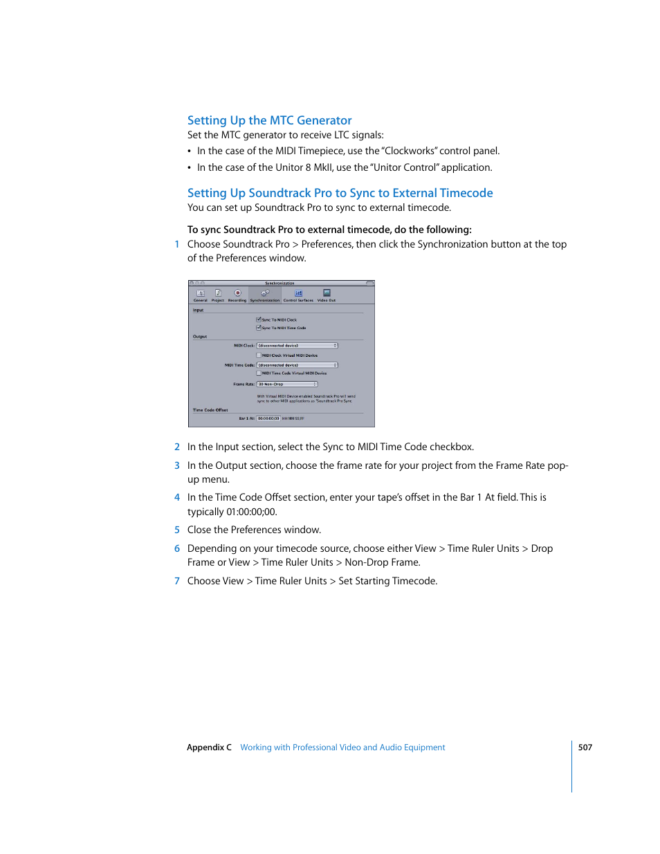 Setting up the mtc generator | Apple Soundtrack Pro 2 User Manual | Page 507 / 566