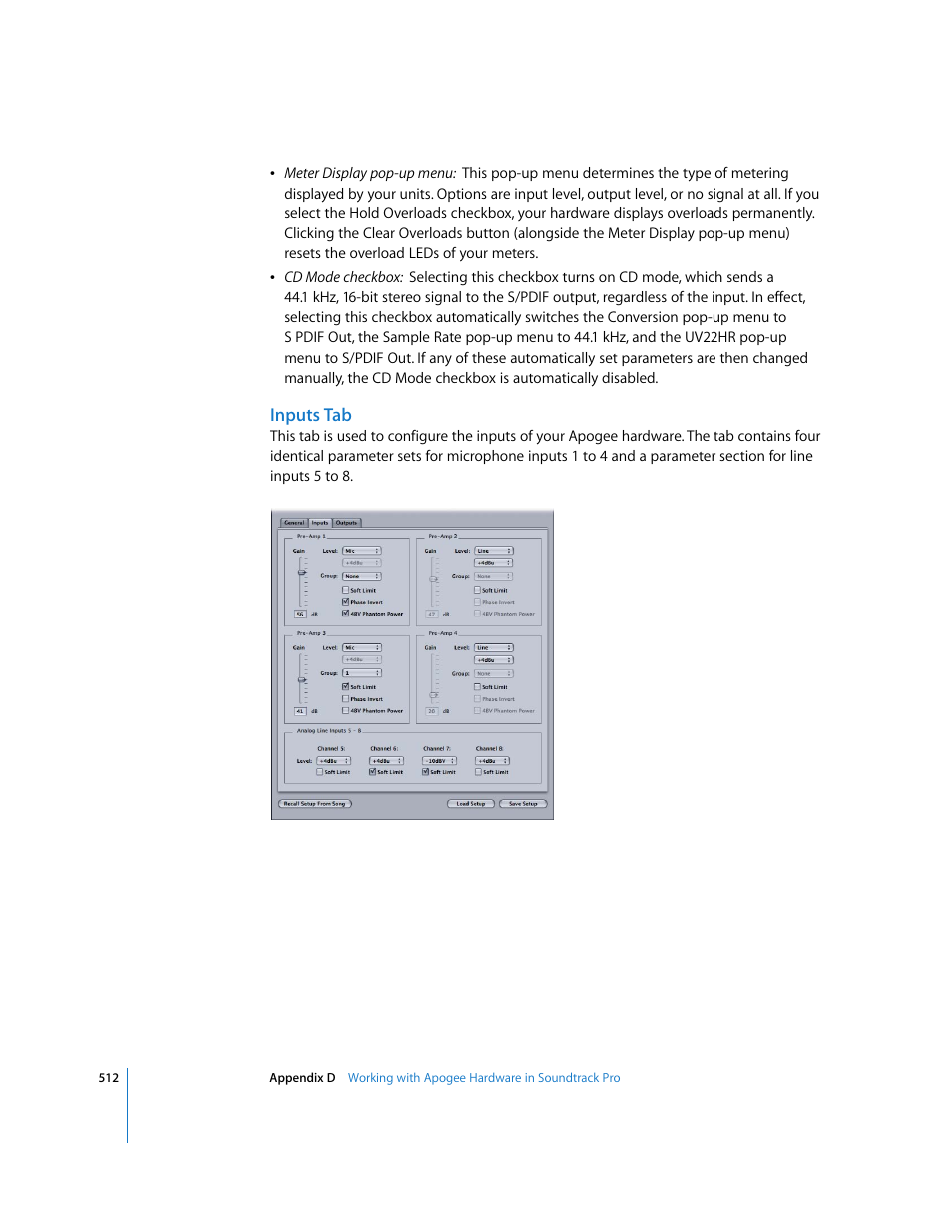 Inputs tab | Apple Soundtrack Pro 2 User Manual | Page 512 / 566