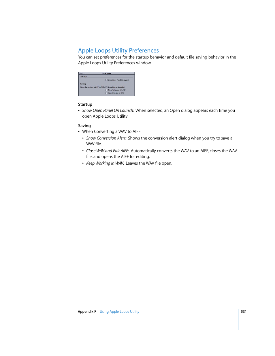 Appleloopsutility preferences, Apple loops utility preferences | Apple Soundtrack Pro 2 User Manual | Page 531 / 566