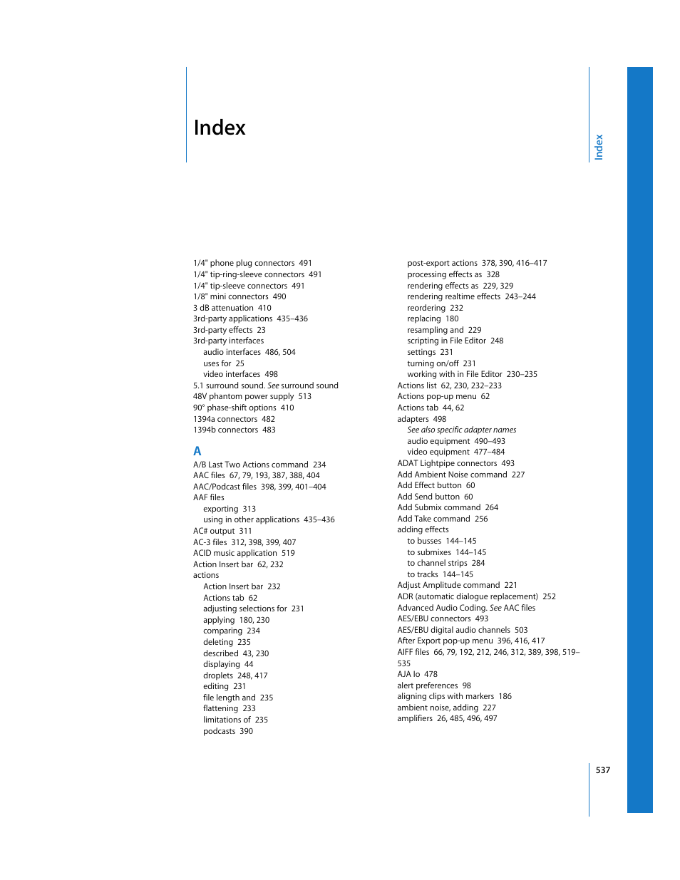 Index | Apple Soundtrack Pro 2 User Manual | Page 537 / 566