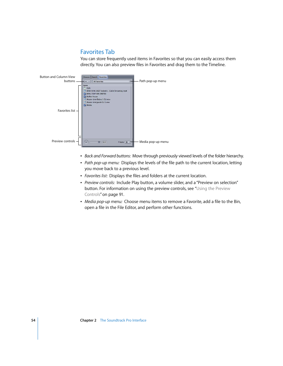 Favorites tab | Apple Soundtrack Pro 2 User Manual | Page 54 / 566