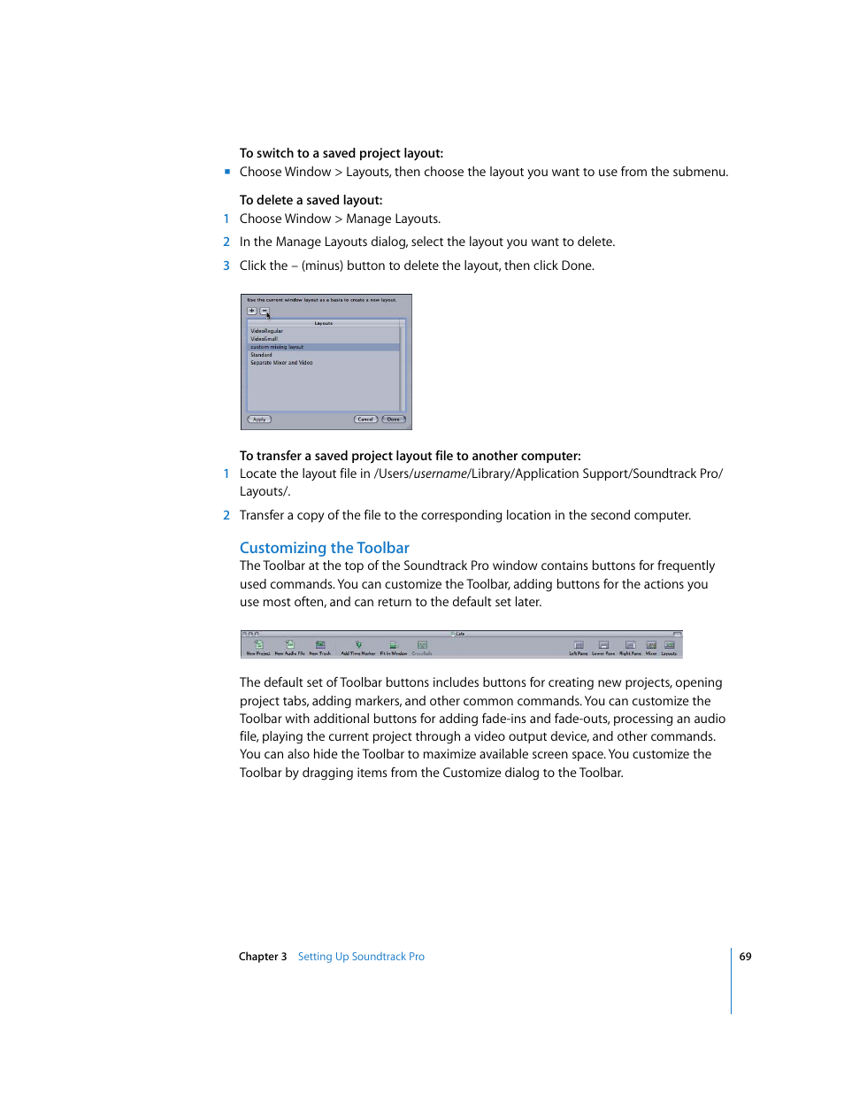 Customizing the toolbar | Apple Soundtrack Pro 2 User Manual | Page 69 / 566