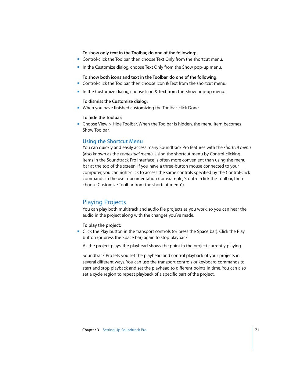 Playing projects | Apple Soundtrack Pro 2 User Manual | Page 71 / 566