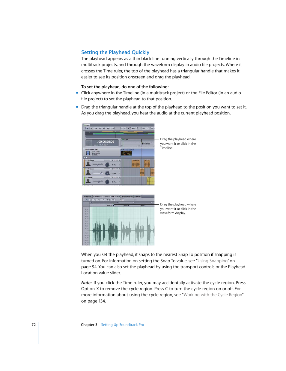 Setting the playhead quickly | Apple Soundtrack Pro 2 User Manual | Page 72 / 566