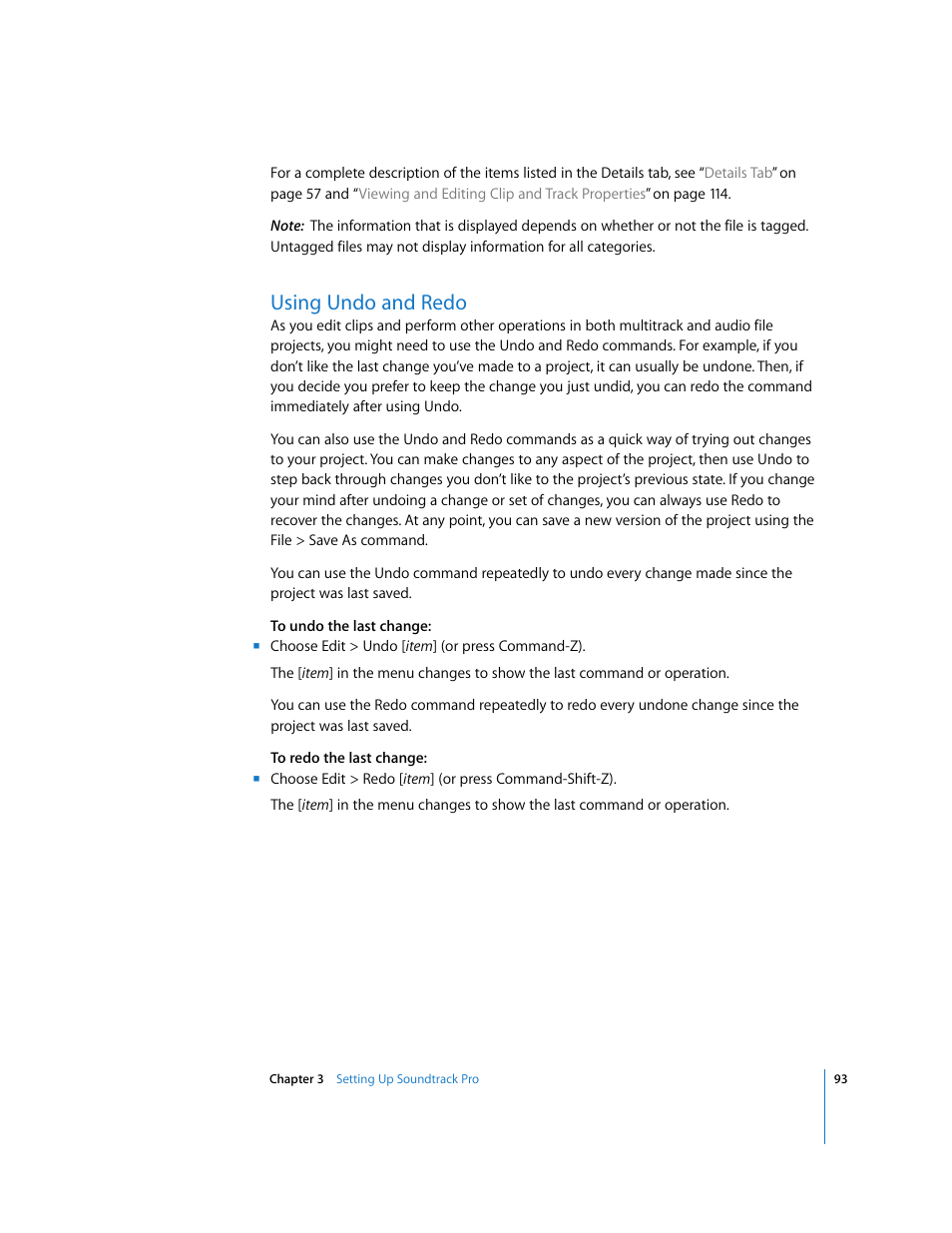 Using undo and redo | Apple Soundtrack Pro 2 User Manual | Page 93 / 566