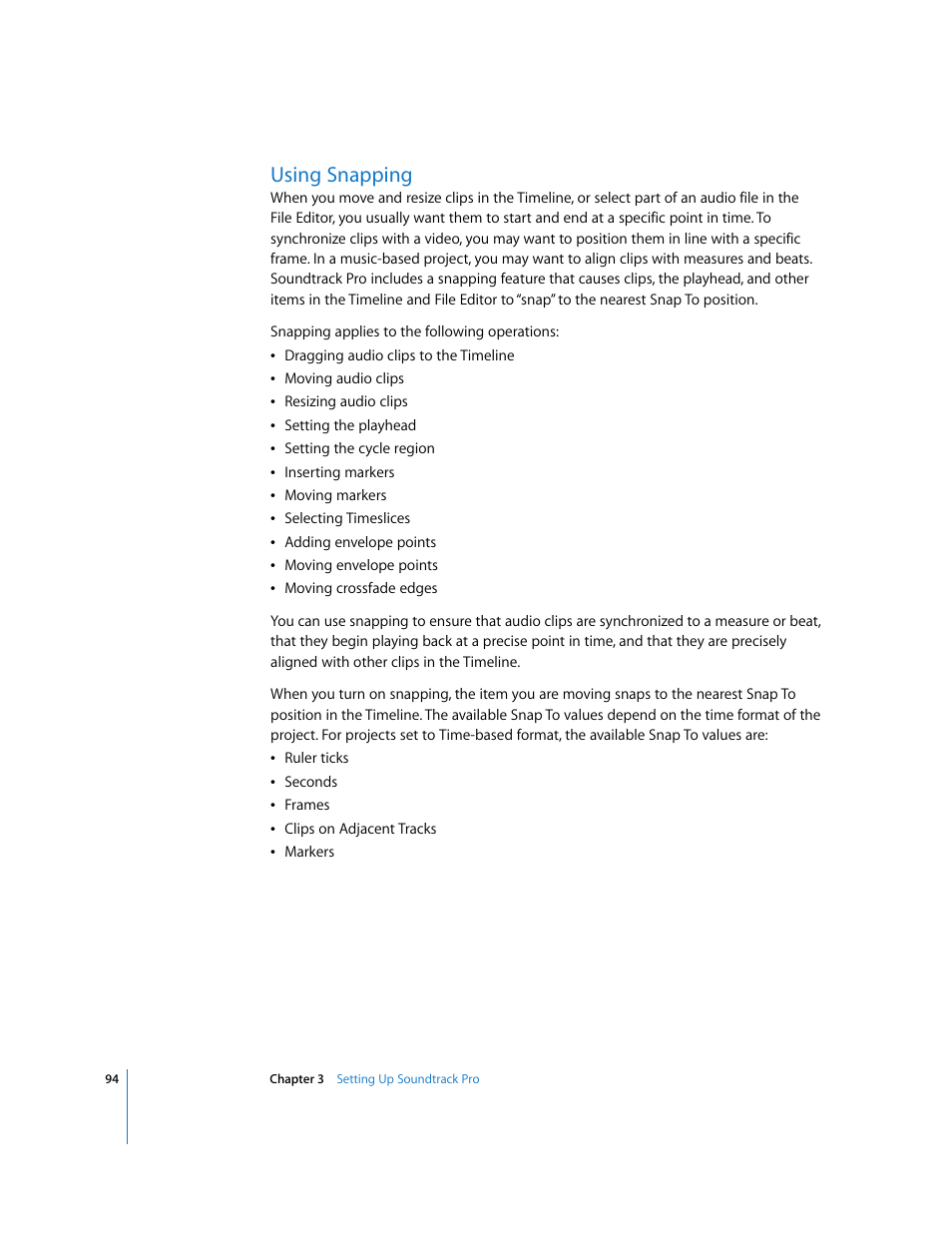 Using snapping | Apple Soundtrack Pro 2 User Manual | Page 94 / 566