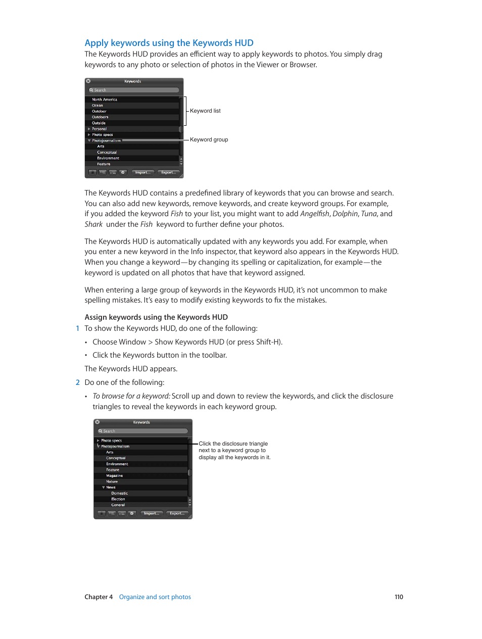 Apply keywords using the keywords hud | Apple Aperture 3.5 User Manual | Page 110 / 526