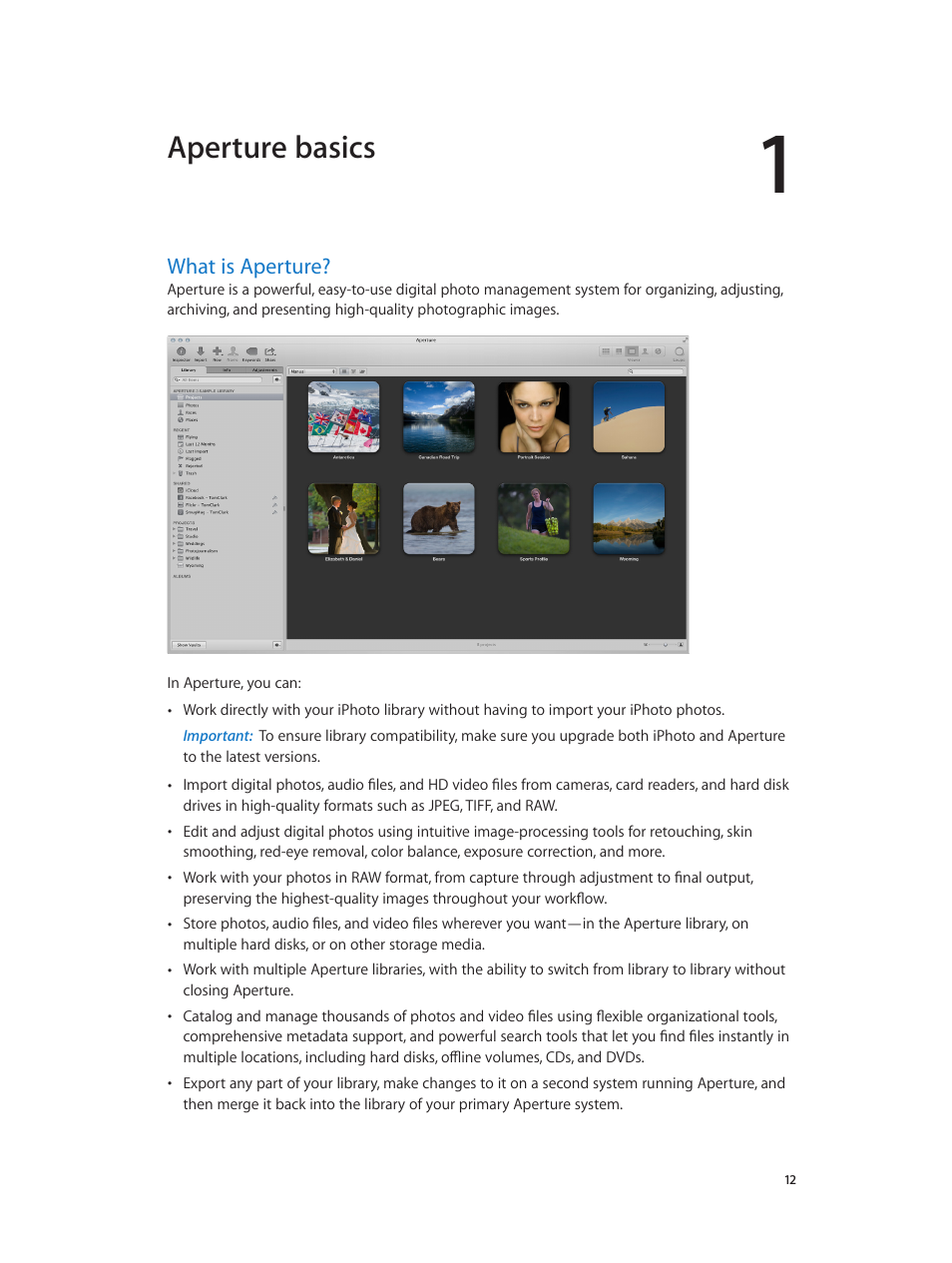 Chapter 1: aperture basics, What is aperture, 12 what is aperture | Aperture basics | Apple Aperture 3.5 User Manual | Page 12 / 526