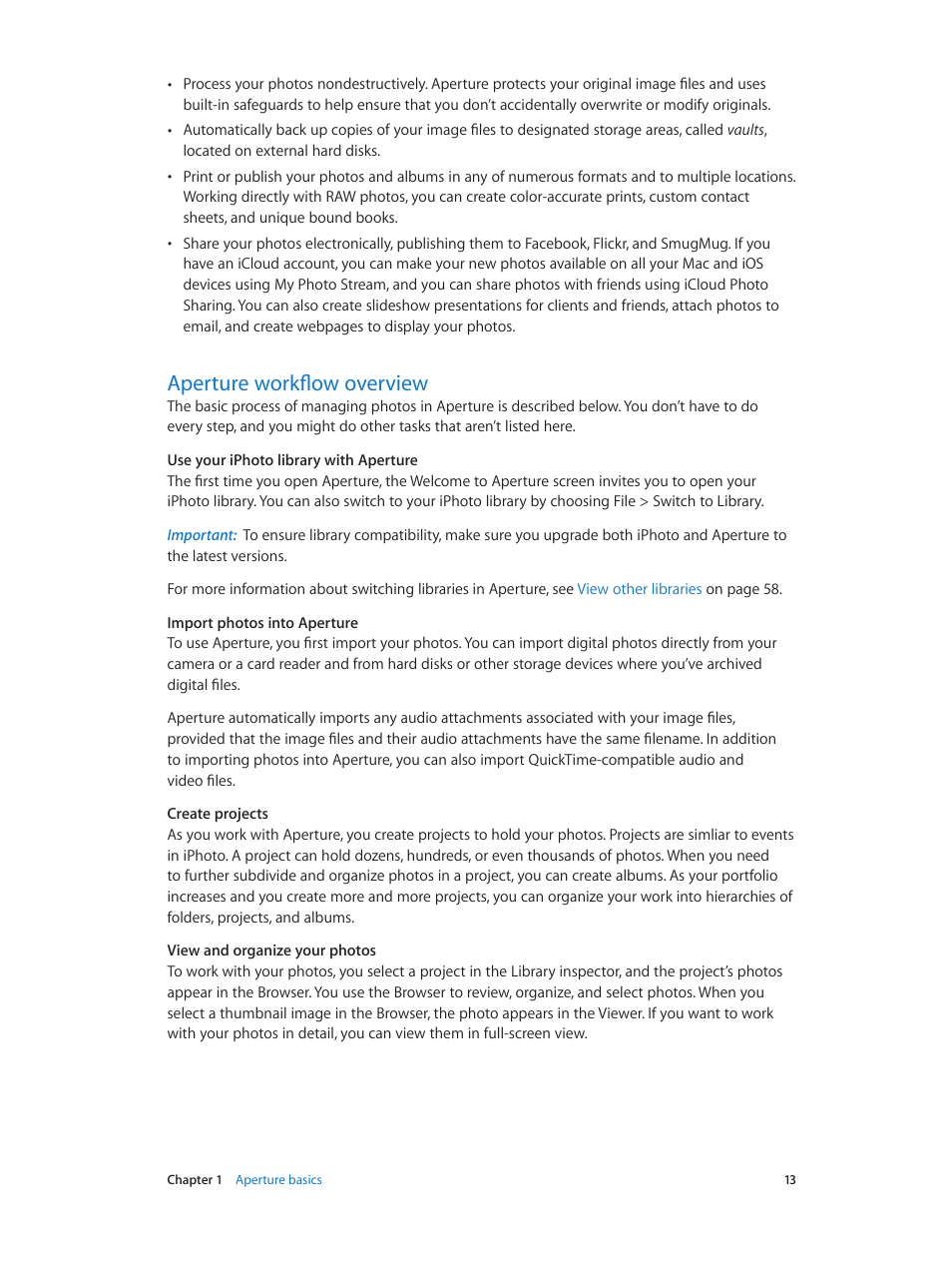 Aperture workflow overview, 13 aperture workflow overview | Apple Aperture 3.5 User Manual | Page 13 / 526