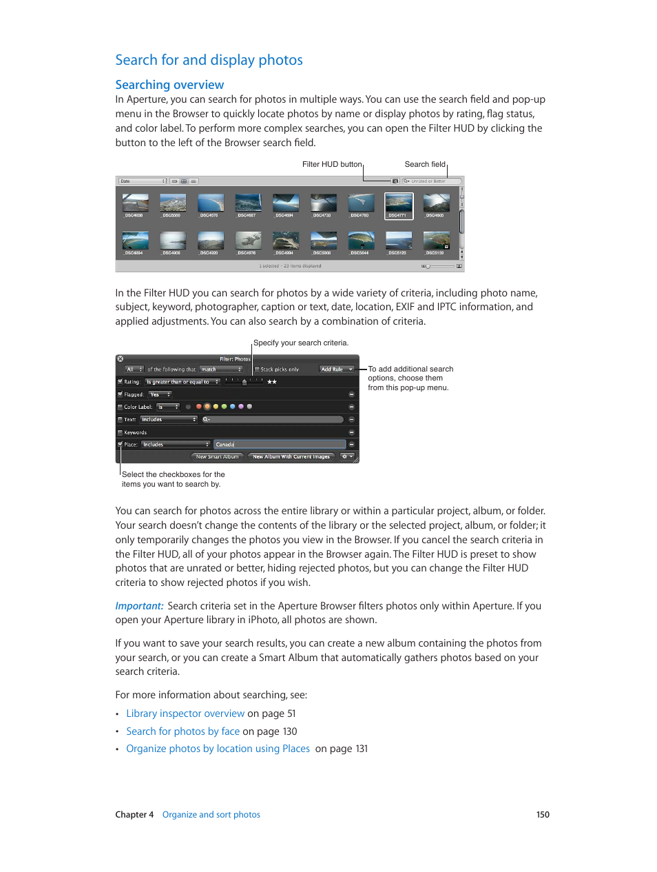 Search for and display photos, Searching overview, 150 search for and display photos 150 | Search for, And display photos | Apple Aperture 3.5 User Manual | Page 150 / 526