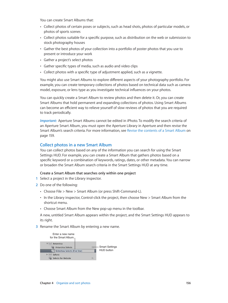Collect photos in a new smart album, Collect photos in a new smart, Album | Collect, Photos in a new smart album | Apple Aperture 3.5 User Manual | Page 156 / 526