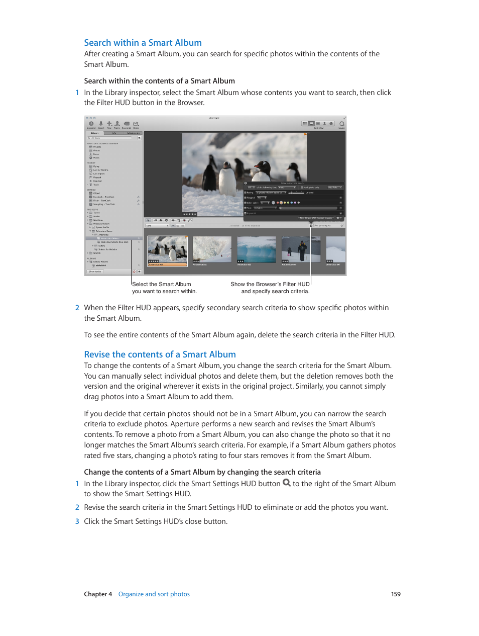 Search within a smart album, Revise the contents of a smart album | Apple Aperture 3.5 User Manual | Page 159 / 526