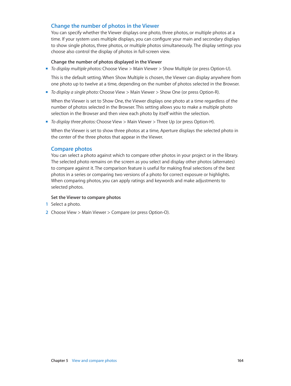Change the number of photos in the viewer, Compare photos | Apple Aperture 3.5 User Manual | Page 164 / 526
