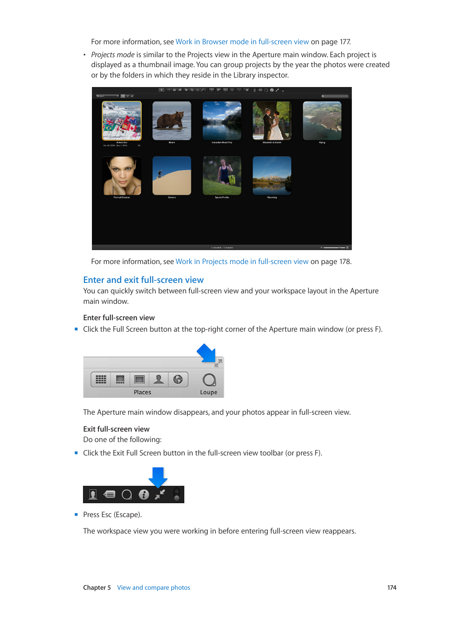 Enter and exit full-screen view | Apple Aperture 3.5 User Manual | Page 174 / 526