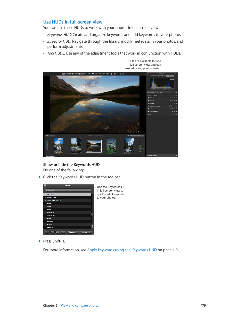 Use huds in full-screen view | Apple Aperture 3.5 User Manual | Page 179 / 526