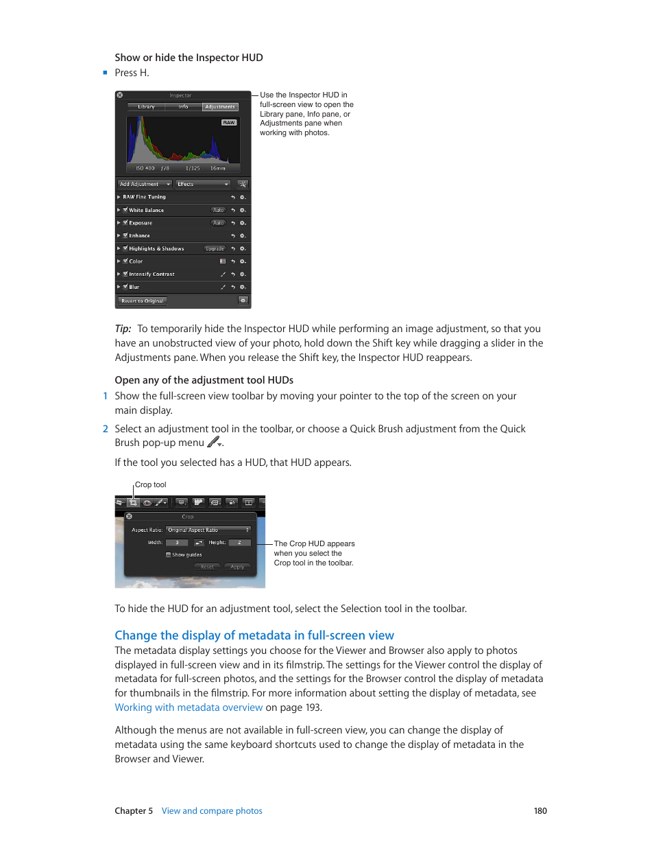 Change the display of metadata in full-screen view | Apple Aperture 3.5 User Manual | Page 180 / 526