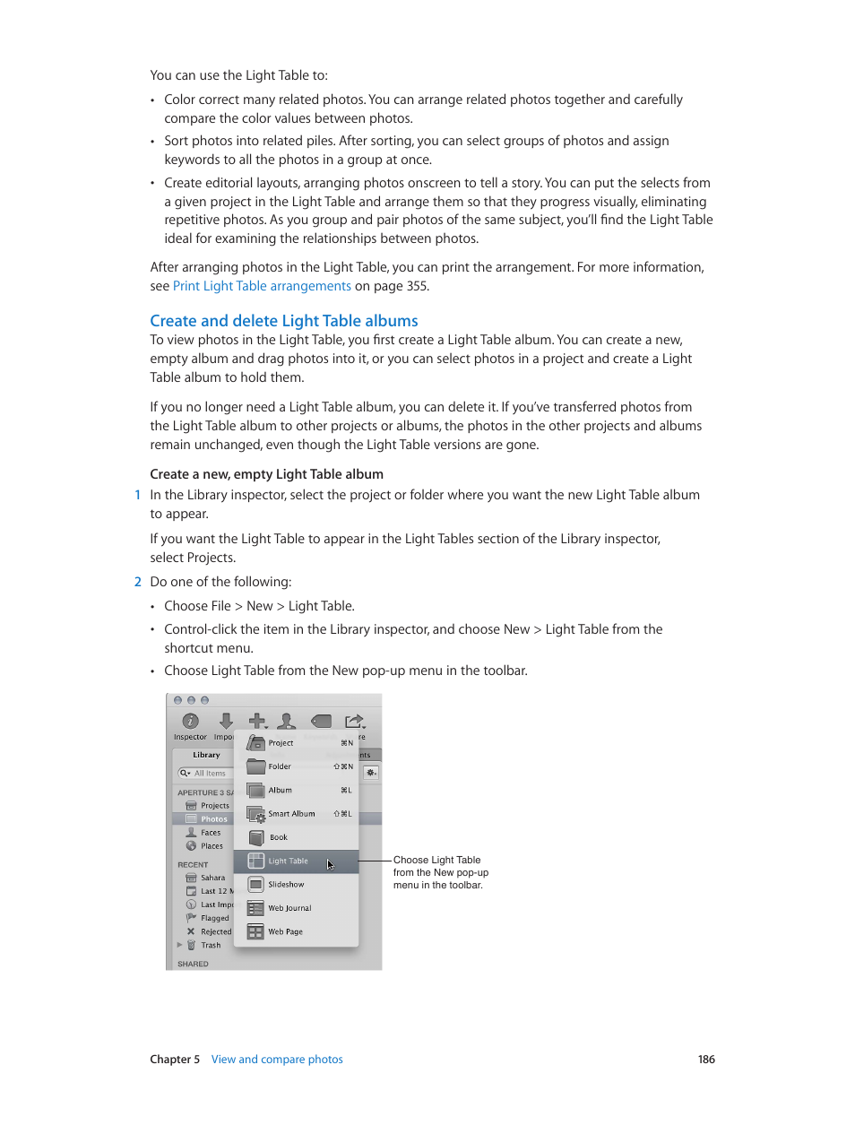 Create and delete light table albums | Apple Aperture 3.5 User Manual | Page 186 / 526