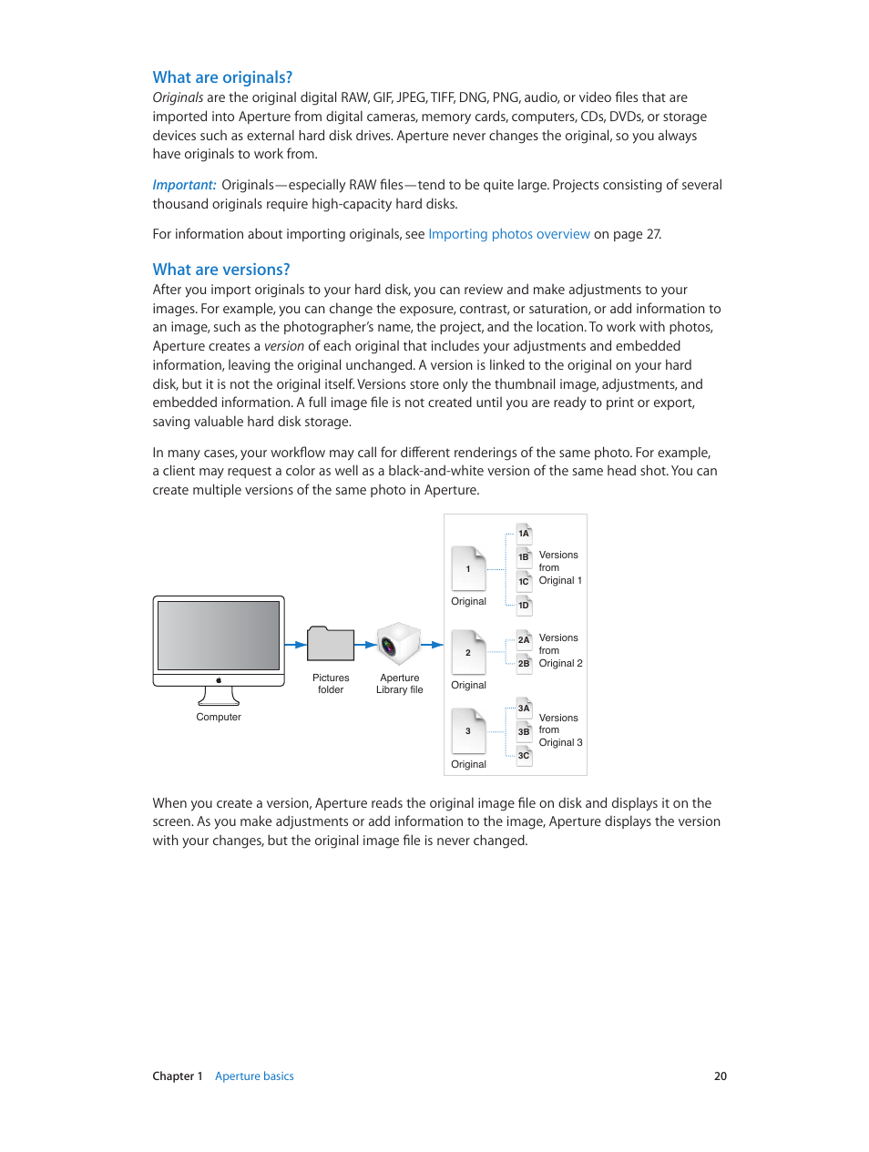 What are originals, What are versions | Apple Aperture 3.5 User Manual | Page 20 / 526