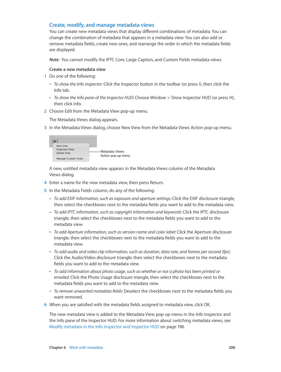 Create, modify, and manage metadata views | Apple Aperture 3.5 User Manual | Page 208 / 526