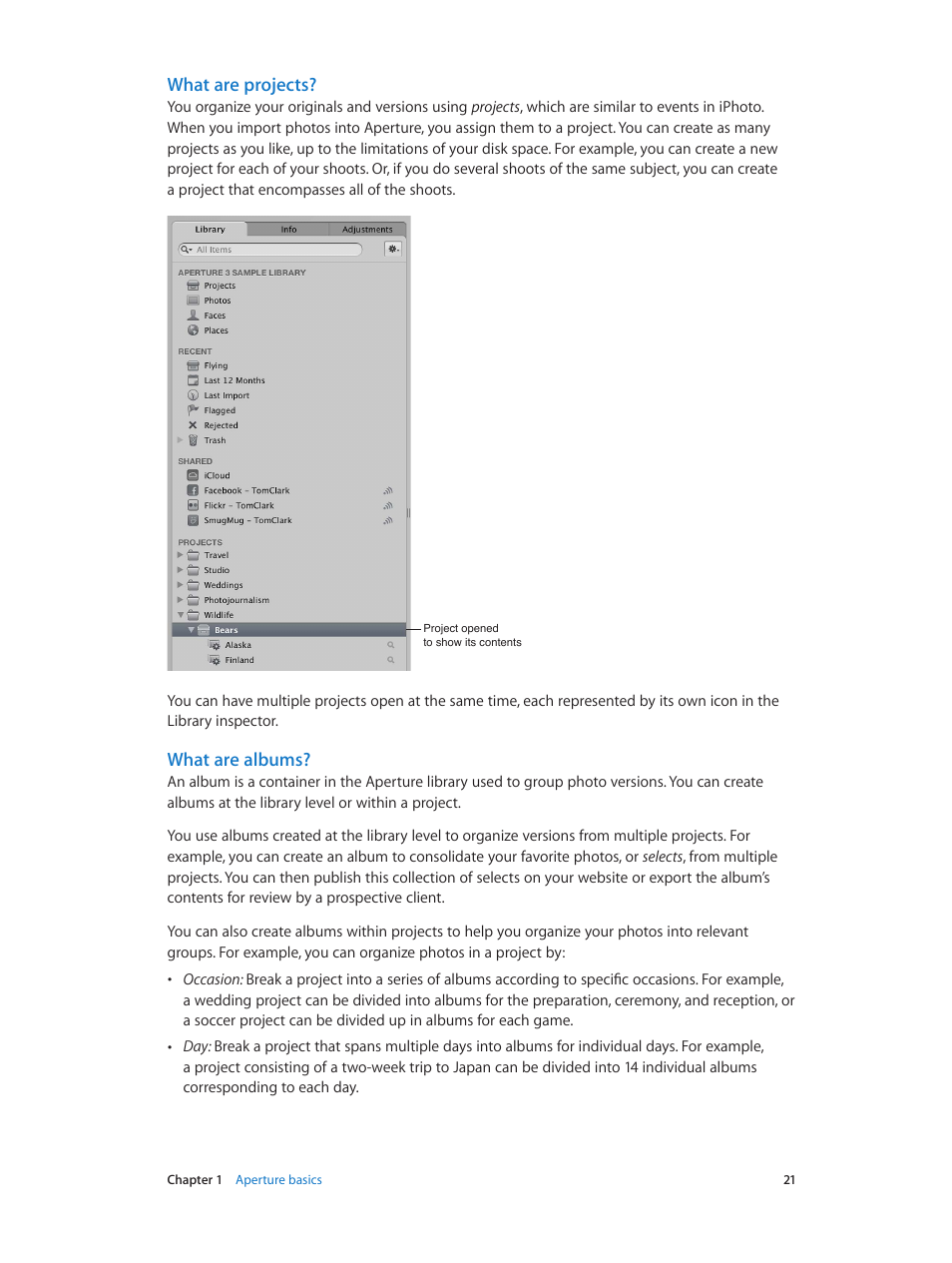What are projects, What are albums | Apple Aperture 3.5 User Manual | Page 21 / 526