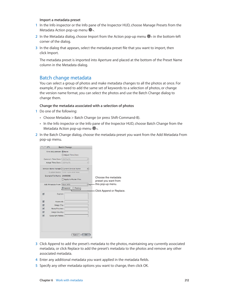 Batch change metadata, 212 batch change metadata | Apple Aperture 3.5 User Manual | Page 212 / 526