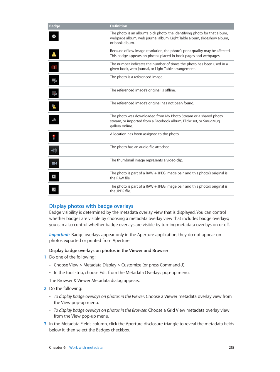 Display photos with badge overlays | Apple Aperture 3.5 User Manual | Page 215 / 526