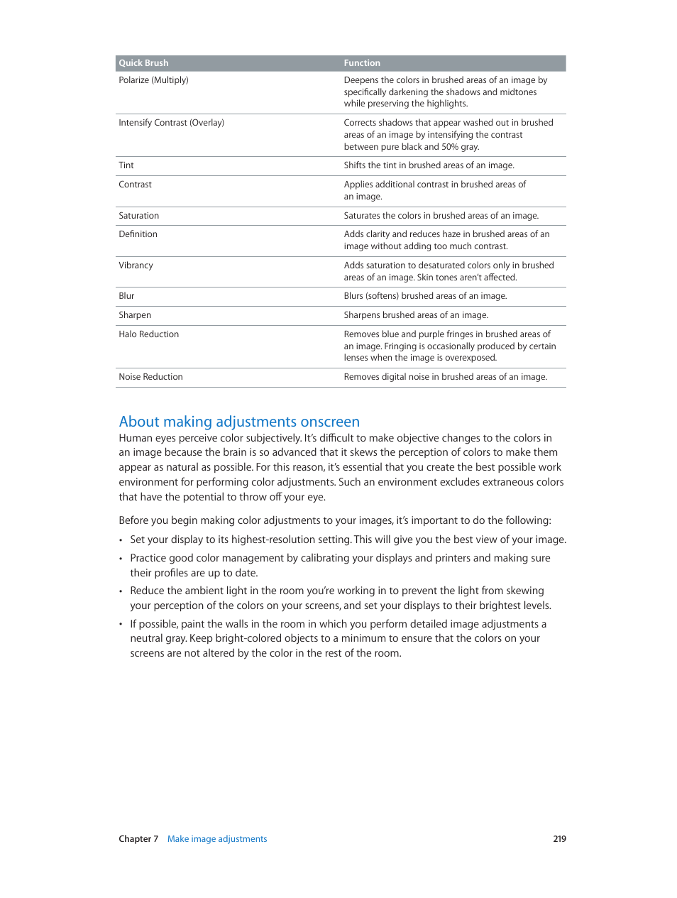 About making adjustments onscreen, 219 about making adjustments onscreen | Apple Aperture 3.5 User Manual | Page 219 / 526