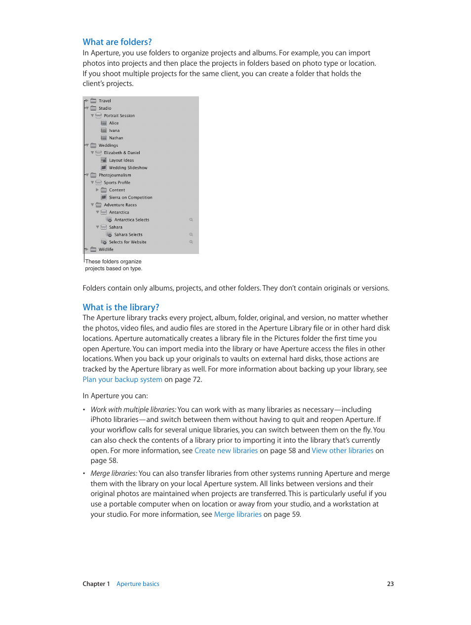 What are folders, What is the library | Apple Aperture 3.5 User Manual | Page 23 / 526