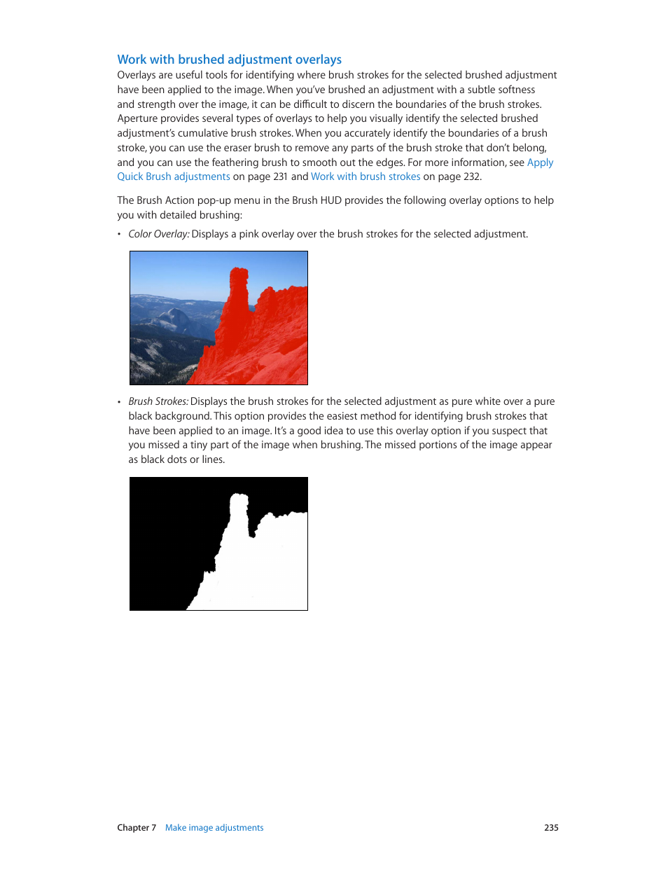 Work with brushed adjustment overlays | Apple Aperture 3.5 User Manual | Page 235 / 526