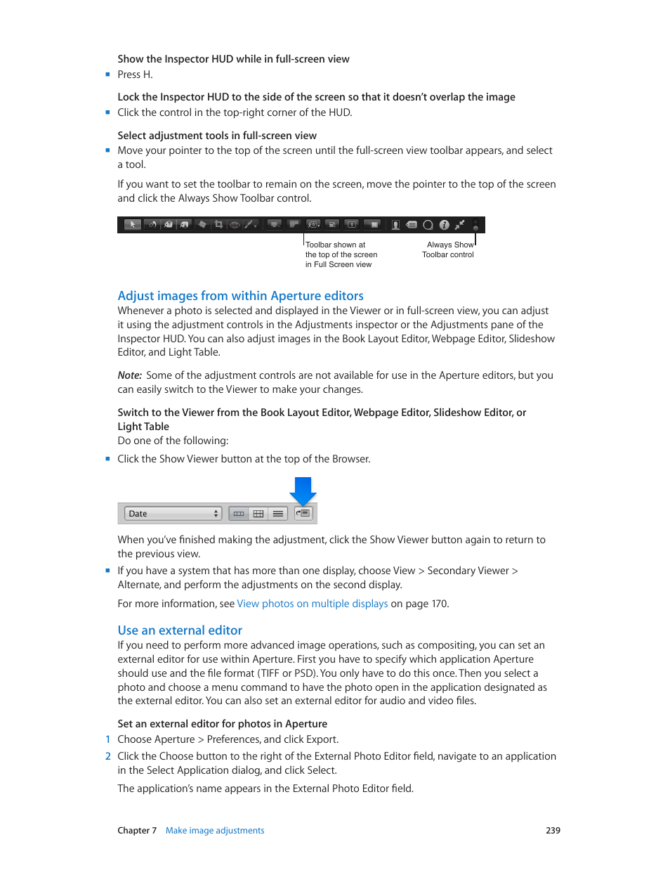Adjust images from within aperture editors, Use an external editor | Apple Aperture 3.5 User Manual | Page 239 / 526