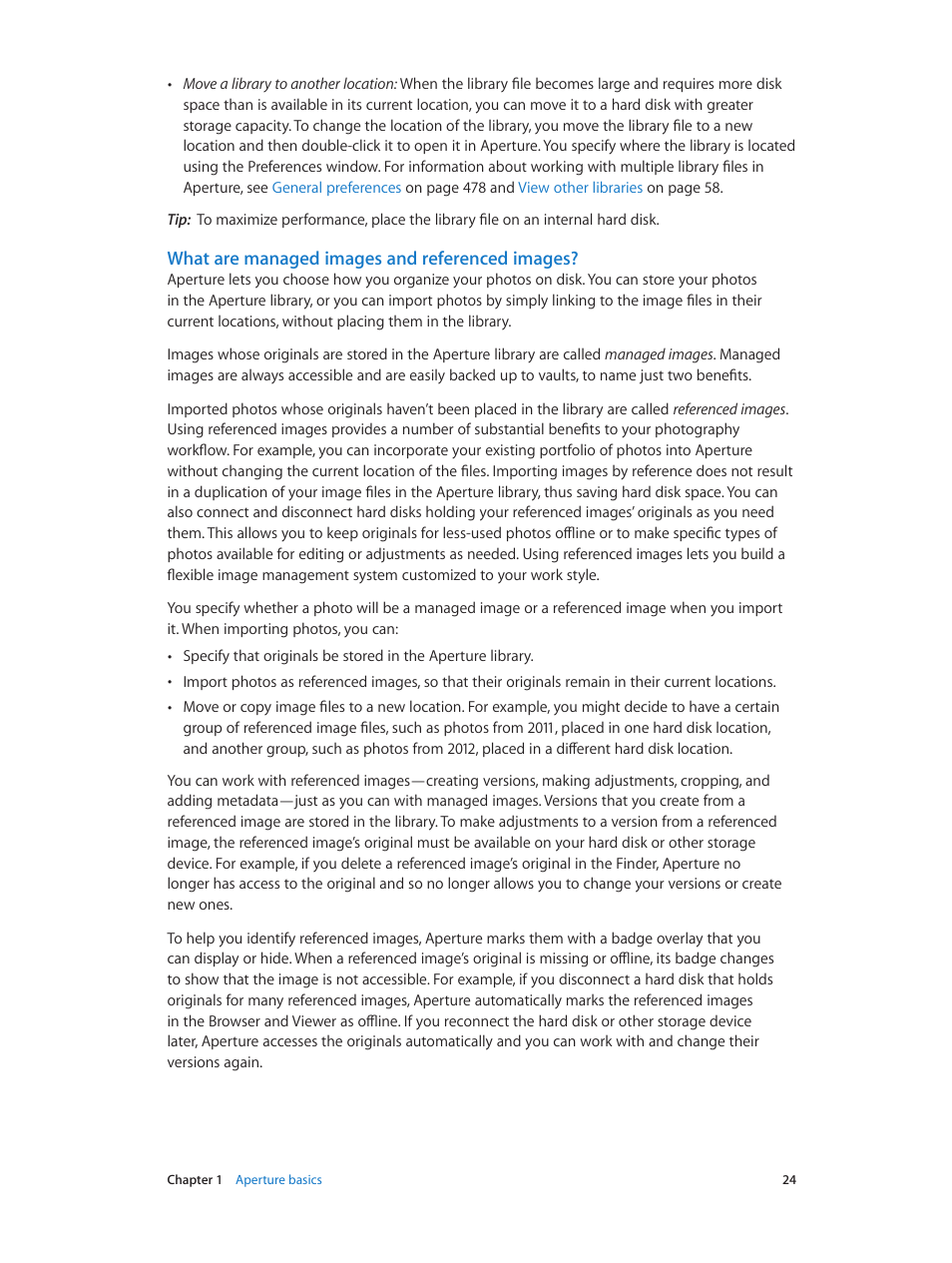 What are managed images and referenced images | Apple Aperture 3.5 User Manual | Page 24 / 526