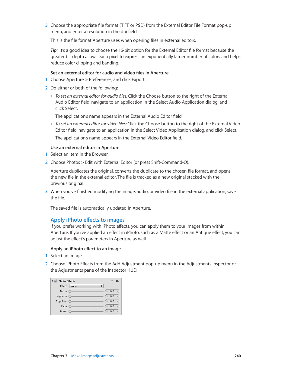 Apply iphoto effects to images | Apple Aperture 3.5 User Manual | Page 240 / 526