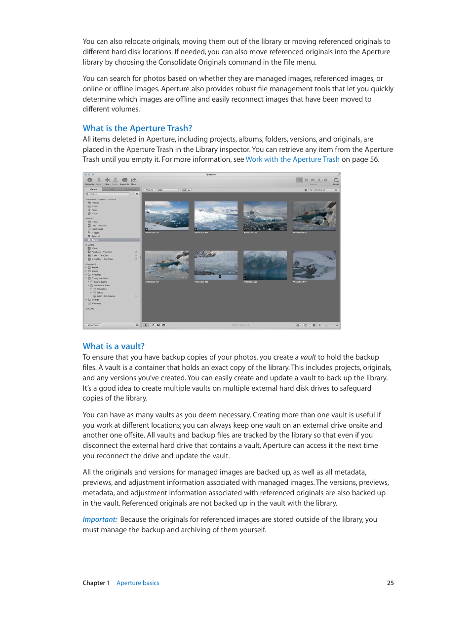 What is the aperture trash, What is a vault | Apple Aperture 3.5 User Manual | Page 25 / 526