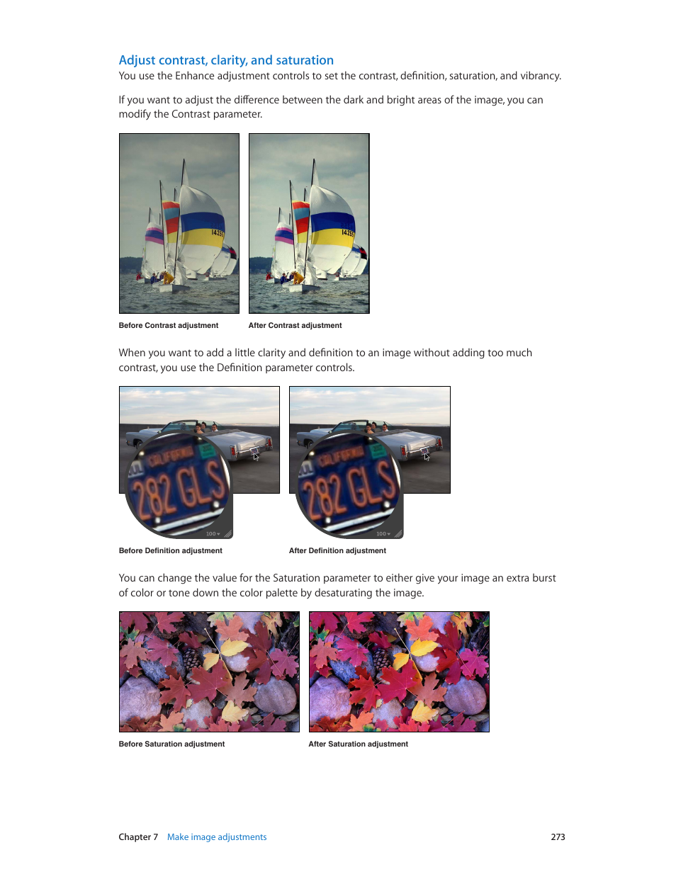 Adjust contrast, clarity, and saturation | Apple Aperture 3.5 User Manual | Page 273 / 526