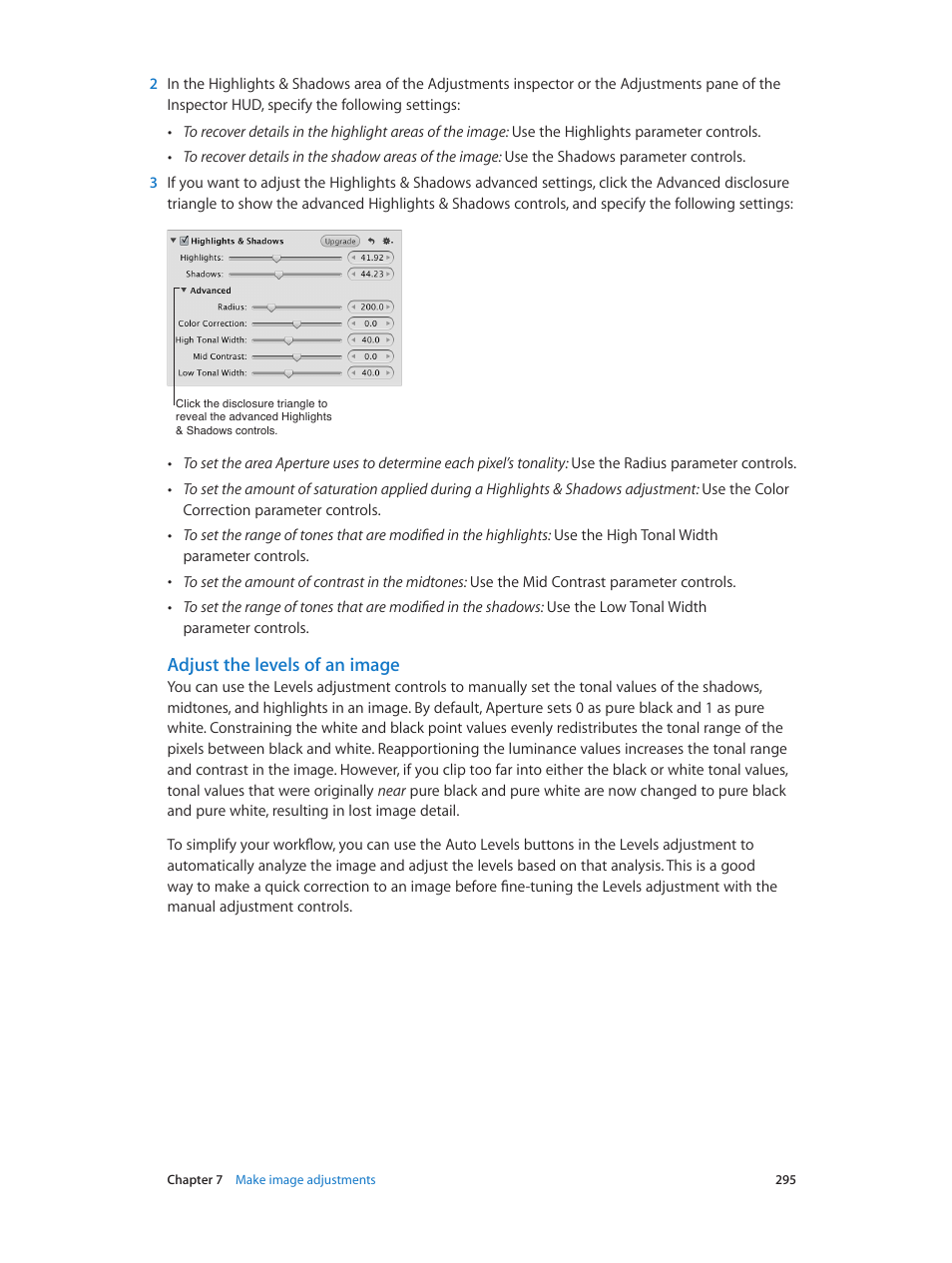Adjust the levels of an image | Apple Aperture 3.5 User Manual | Page 295 / 526
