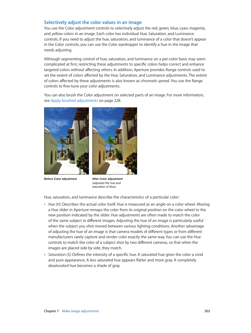 Selectively adjust the color values in an image | Apple Aperture 3.5 User Manual | Page 303 / 526