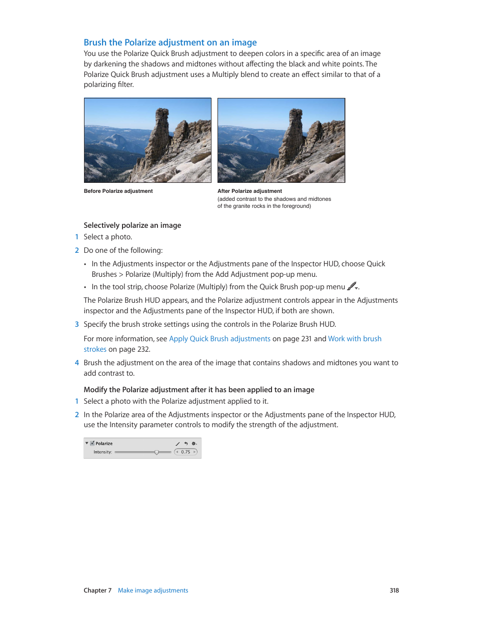 Brush the polarize adjustment on an image | Apple Aperture 3.5 User Manual | Page 318 / 526